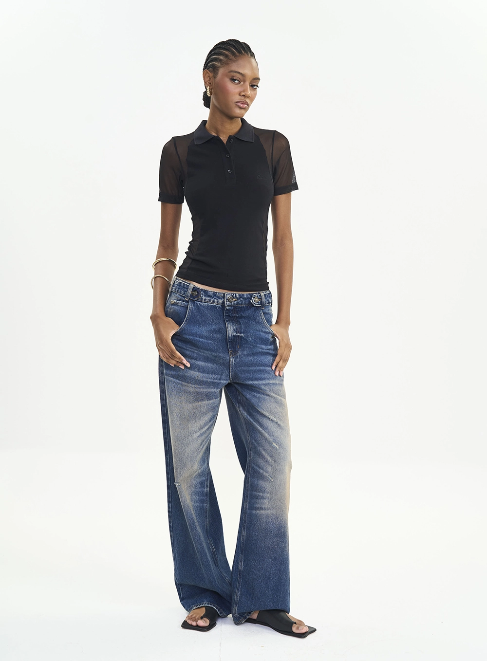 Polo Feminina Em Tule Piquet Preto