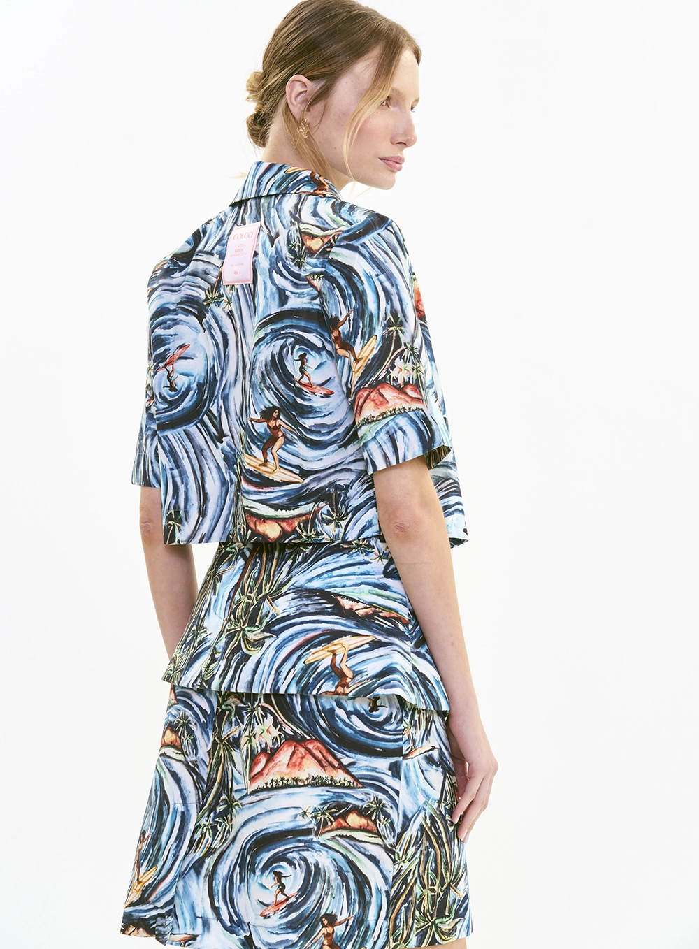Camisa Feminina De Alfaiataria Estampada Curta Estampados
