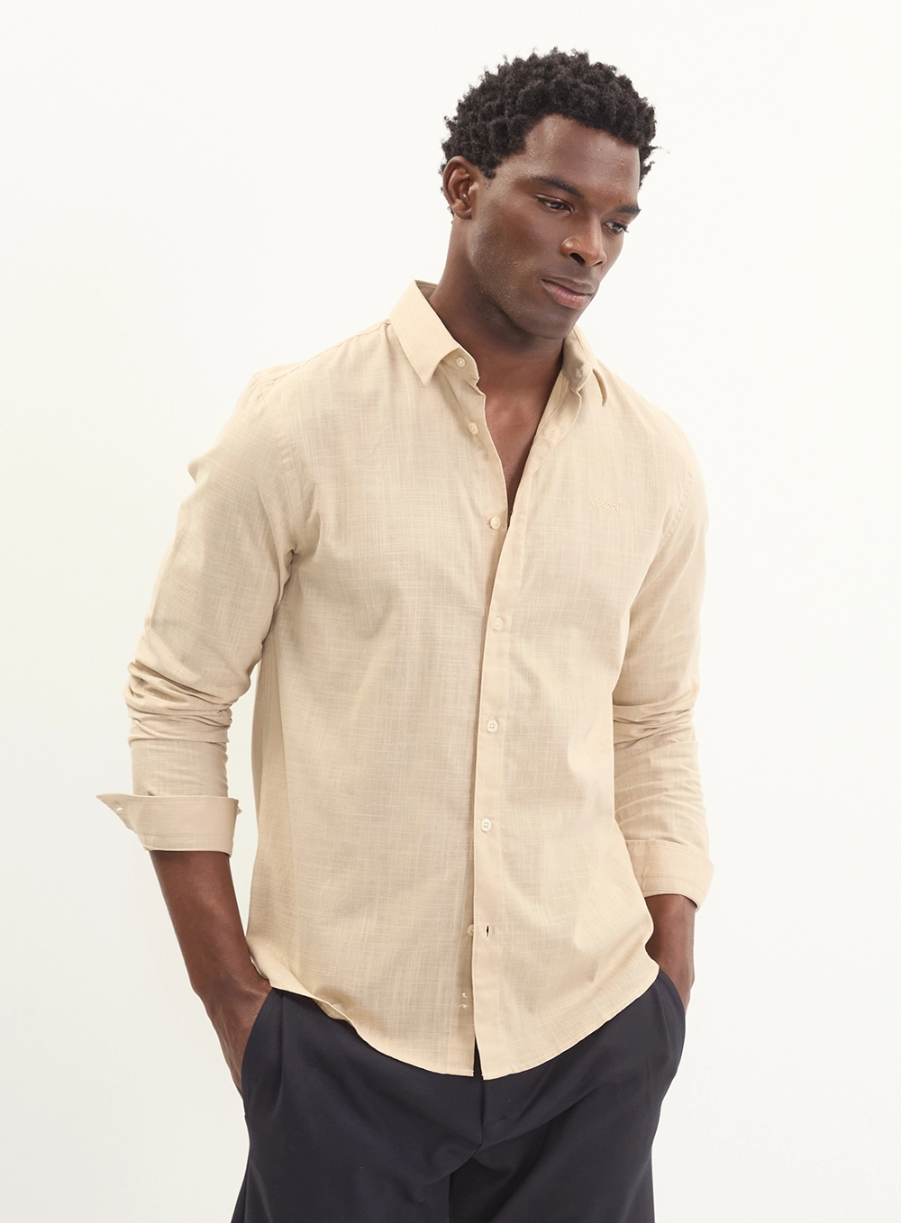 Camisa Relax Manga Longa Contton Masculina Bege