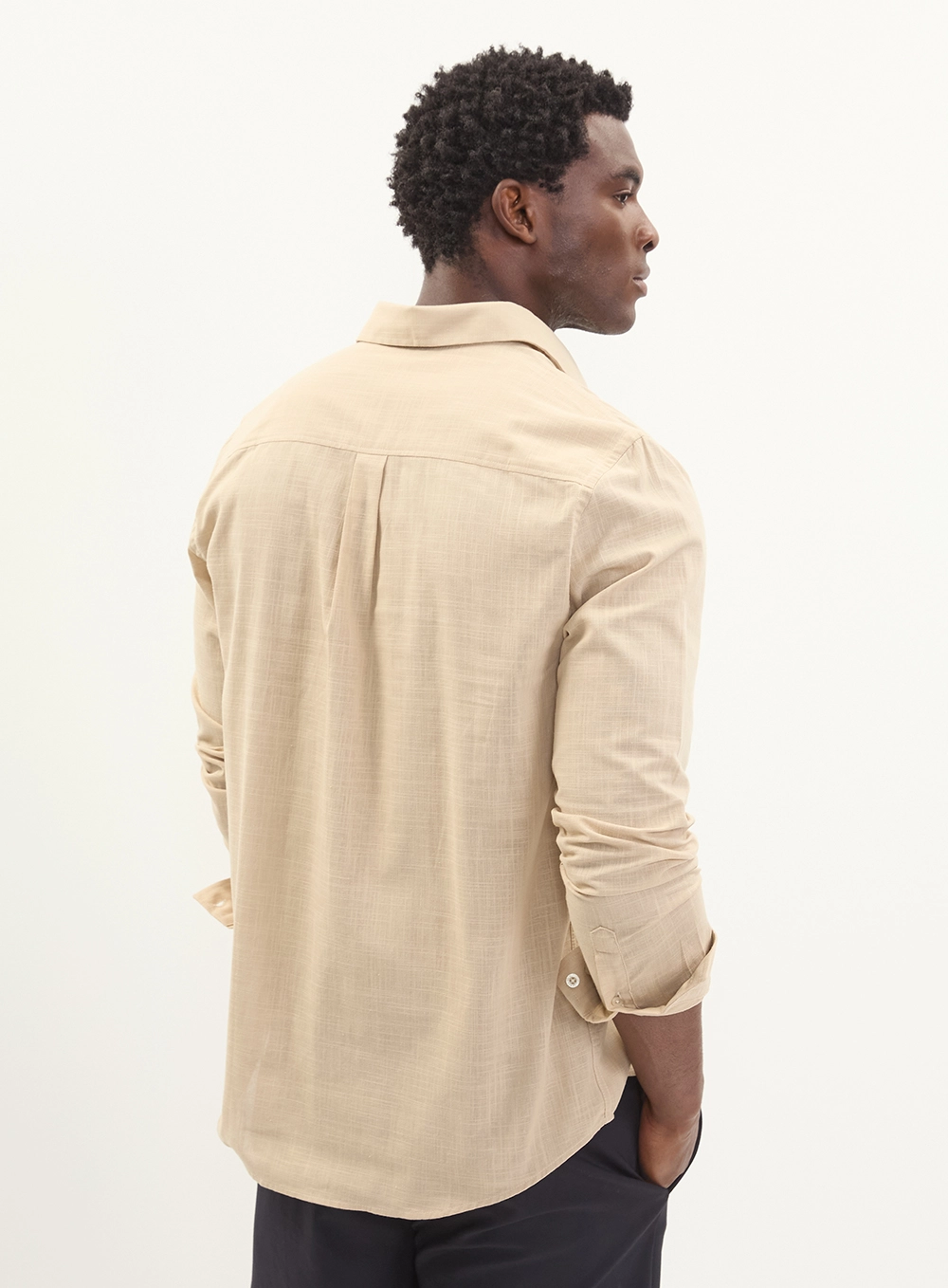 Camisa Relax Manga Longa Contton Masculina Bege