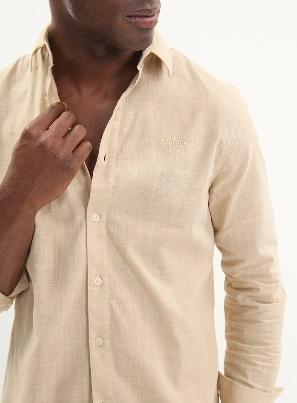 Camisa Relax Manga Longa Contton Masculina Bege