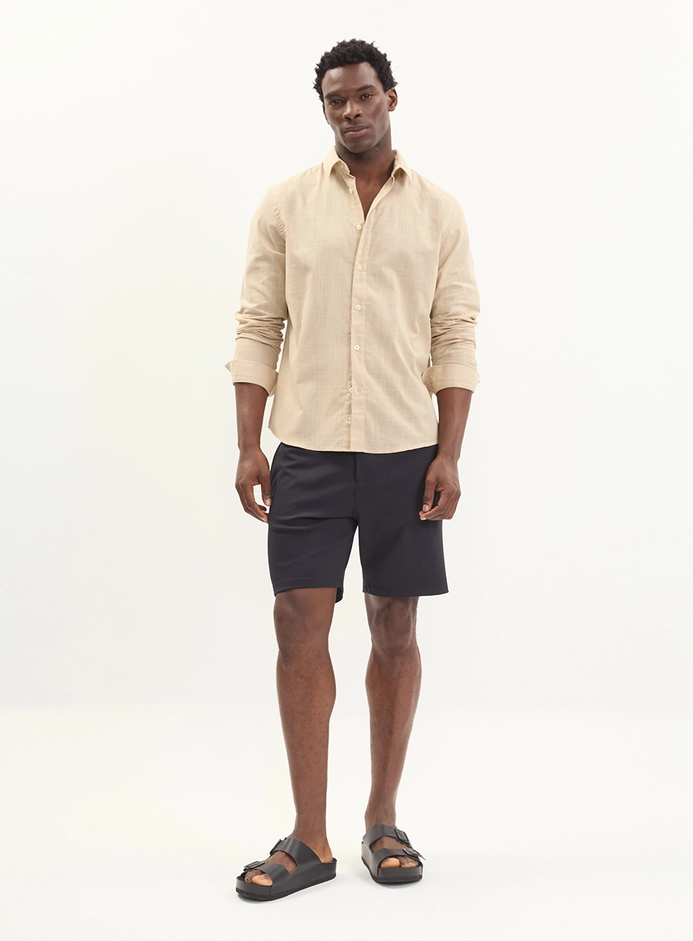 Camisa Relax Manga Longa Contton Masculina Bege