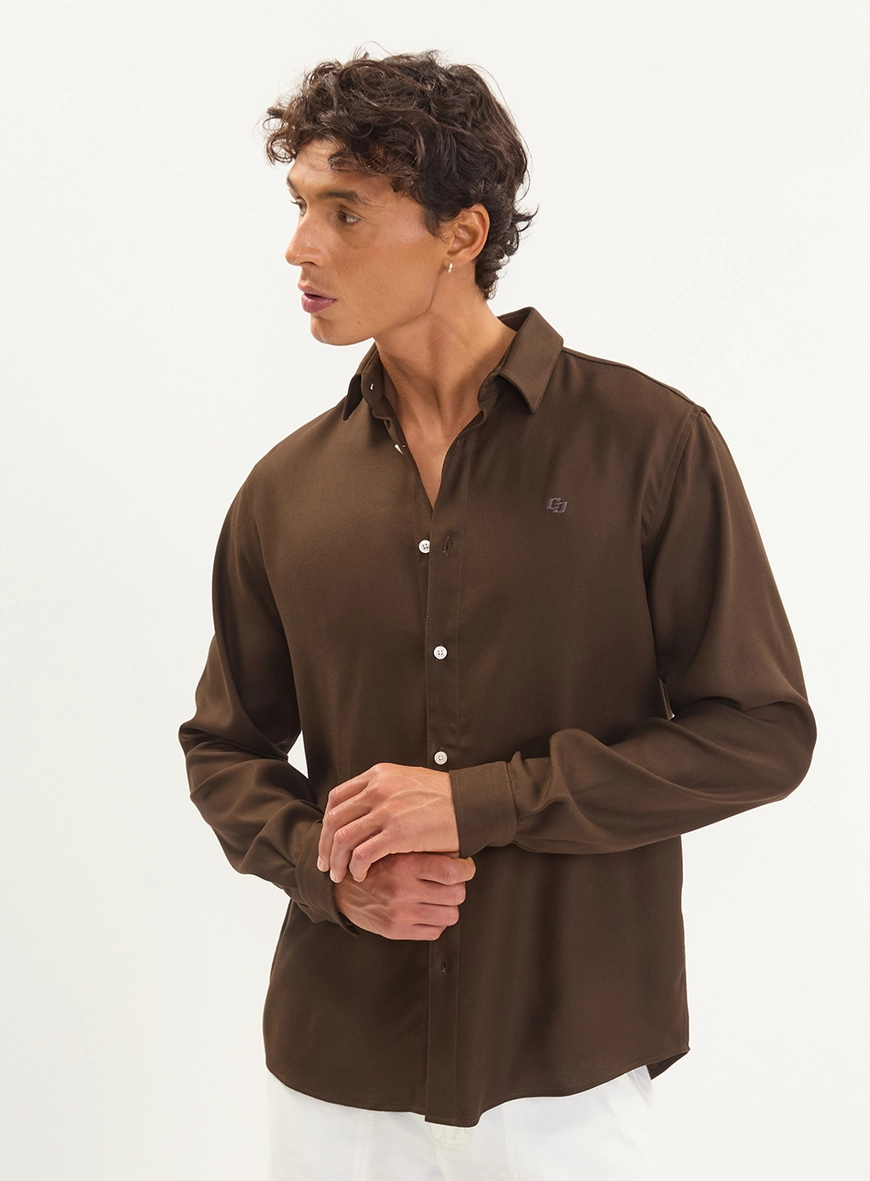 Camisa Relax Manga Longa Com Bordado Masculina