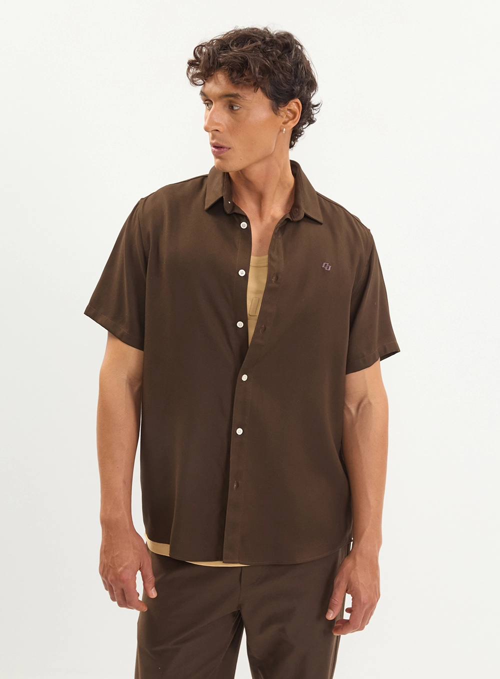 Camisa Relax Ampla Manga Curta - Colcci Trend Marrom Coconut