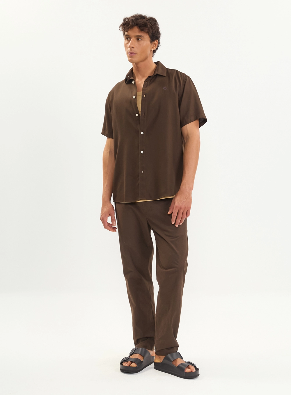 Camisa Relax Ampla Manga Curta - Colcci Trend Marrom Coconut