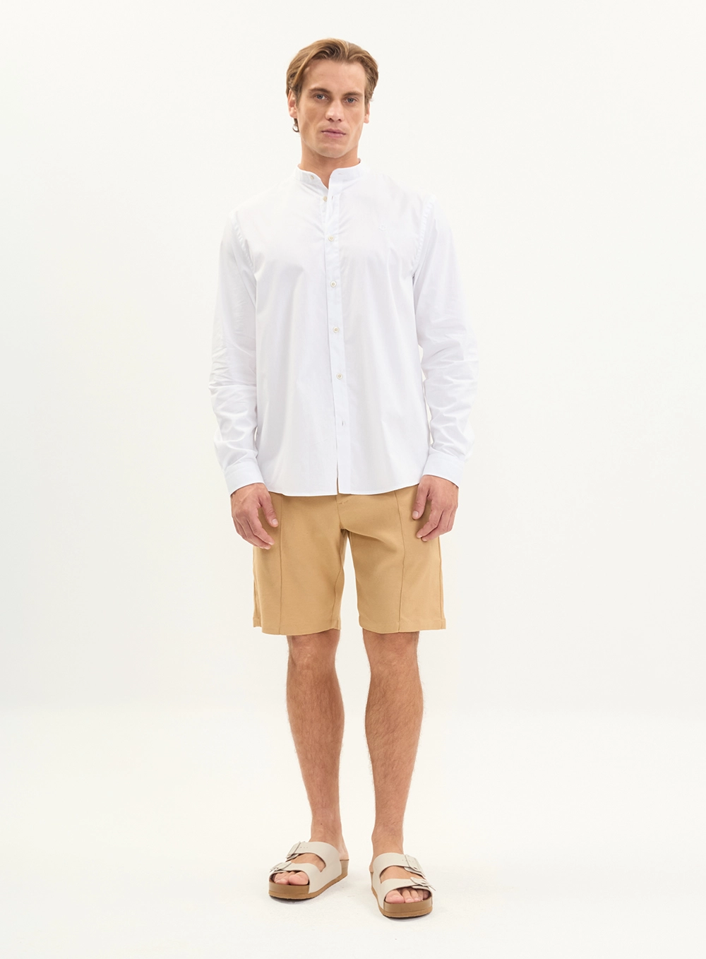 Camisa Masculina Estilo Bata Relaxed Manga Longa Branco