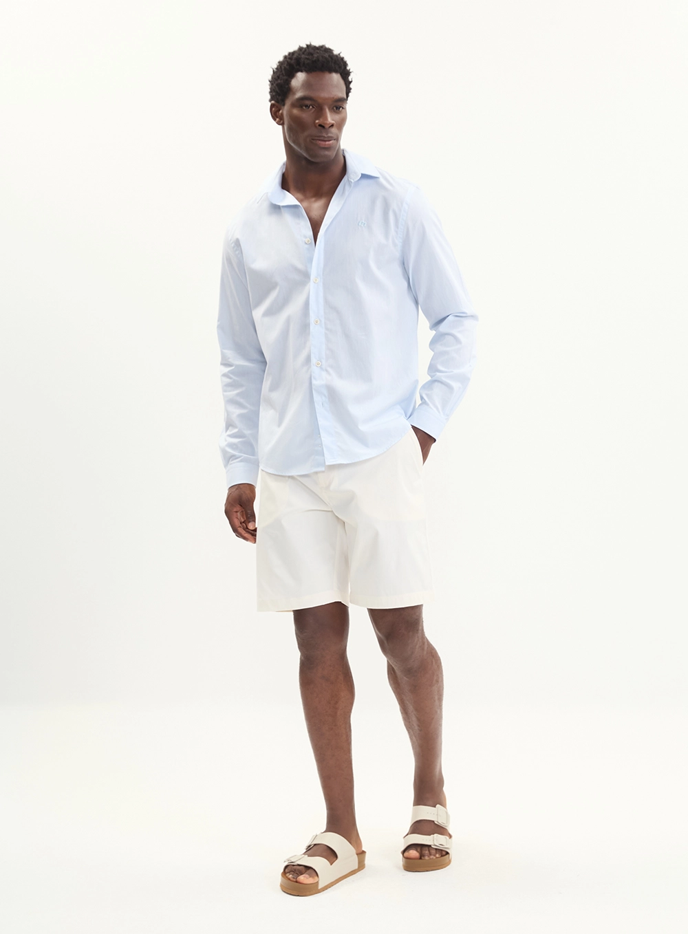 Camisa Masculina Relax Manga Longa Com Bordado Azul