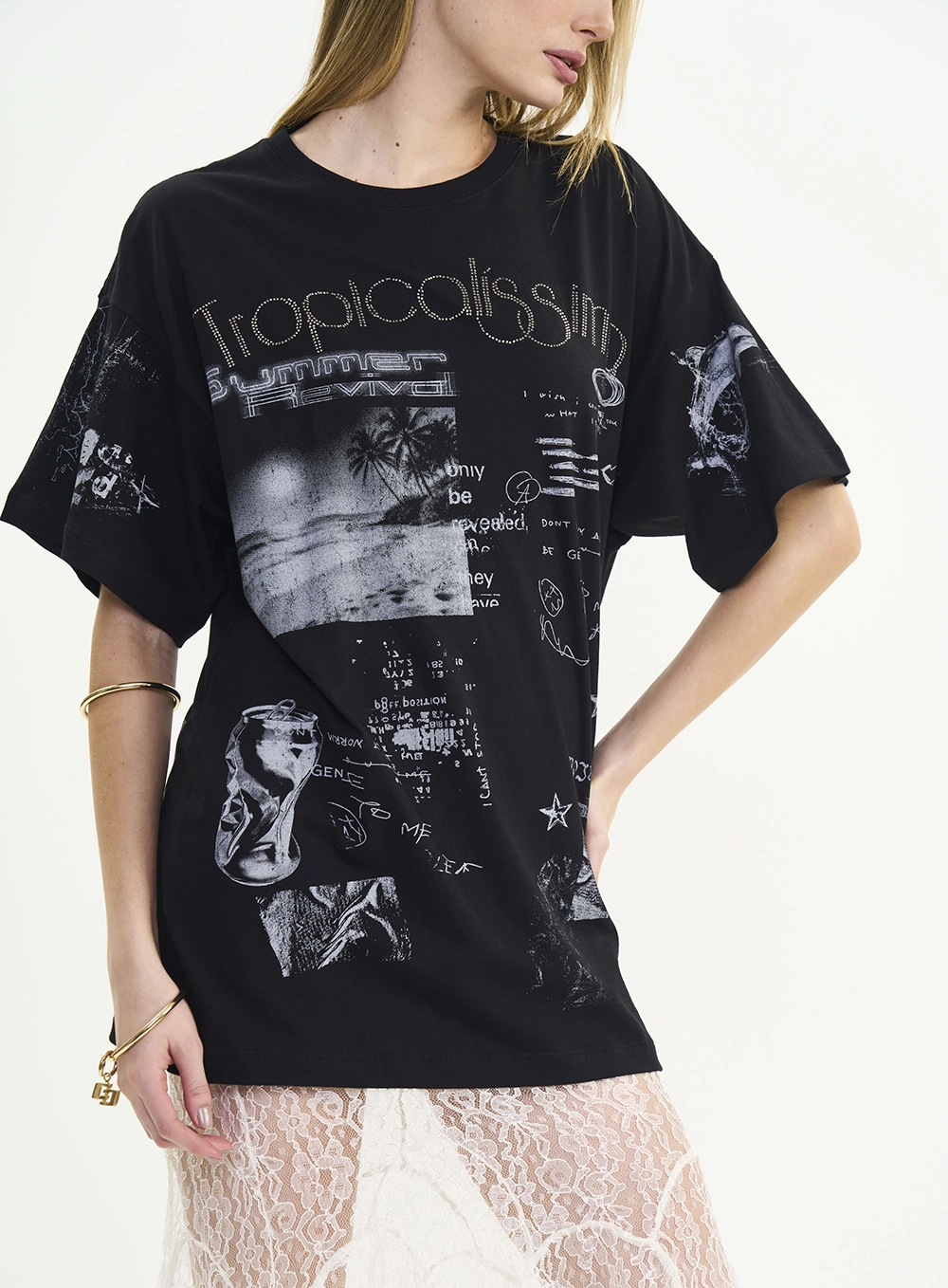 Camiseta Oversized Ampla Estampada Preto