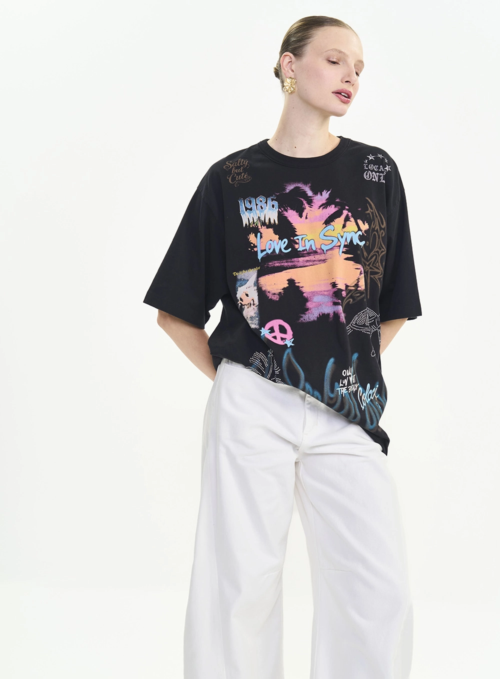 Camiseta Loose Oversized Estampada Preto