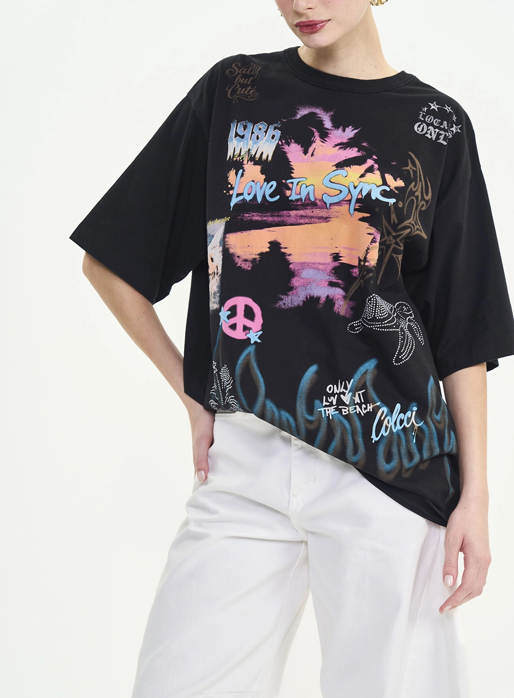 Camiseta Loose Oversized Estampada Preto