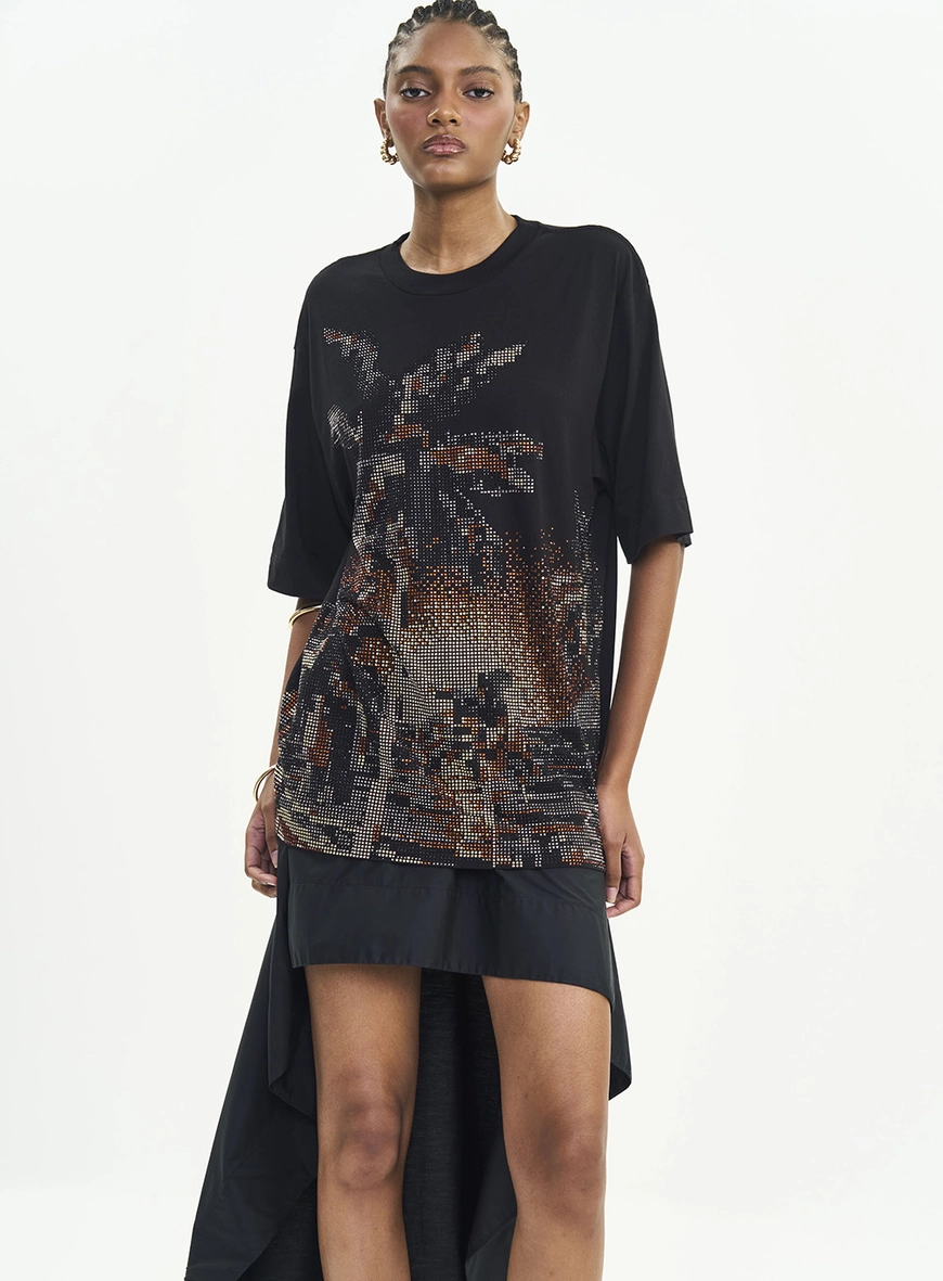 Camiseta Oversized Mangas Amplas Estampada