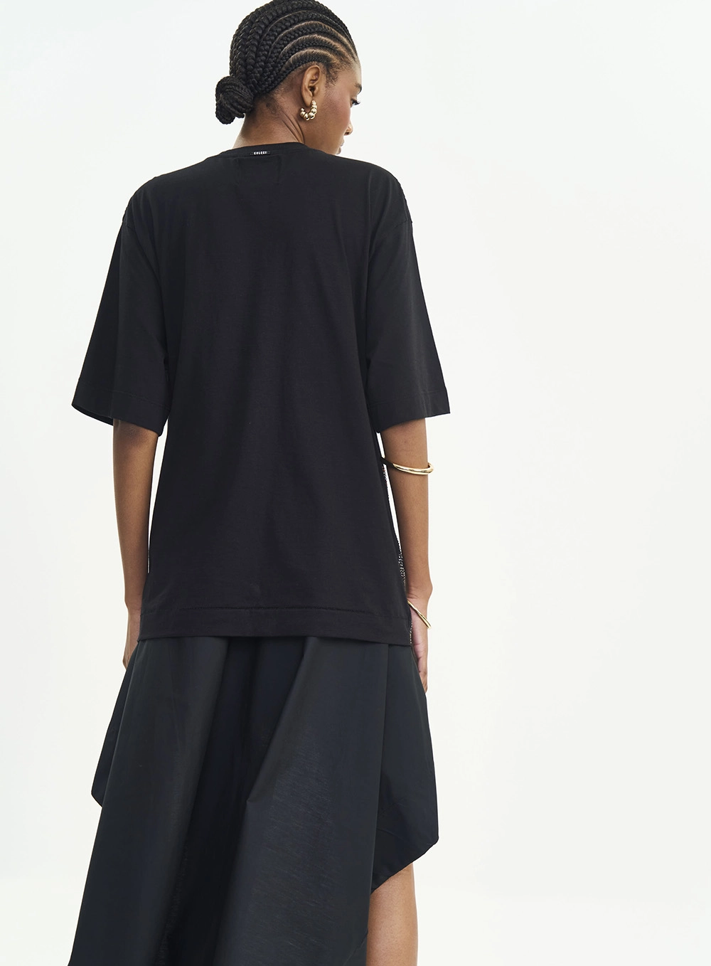 Camiseta Oversized Mangas Amplas Estampada Preto