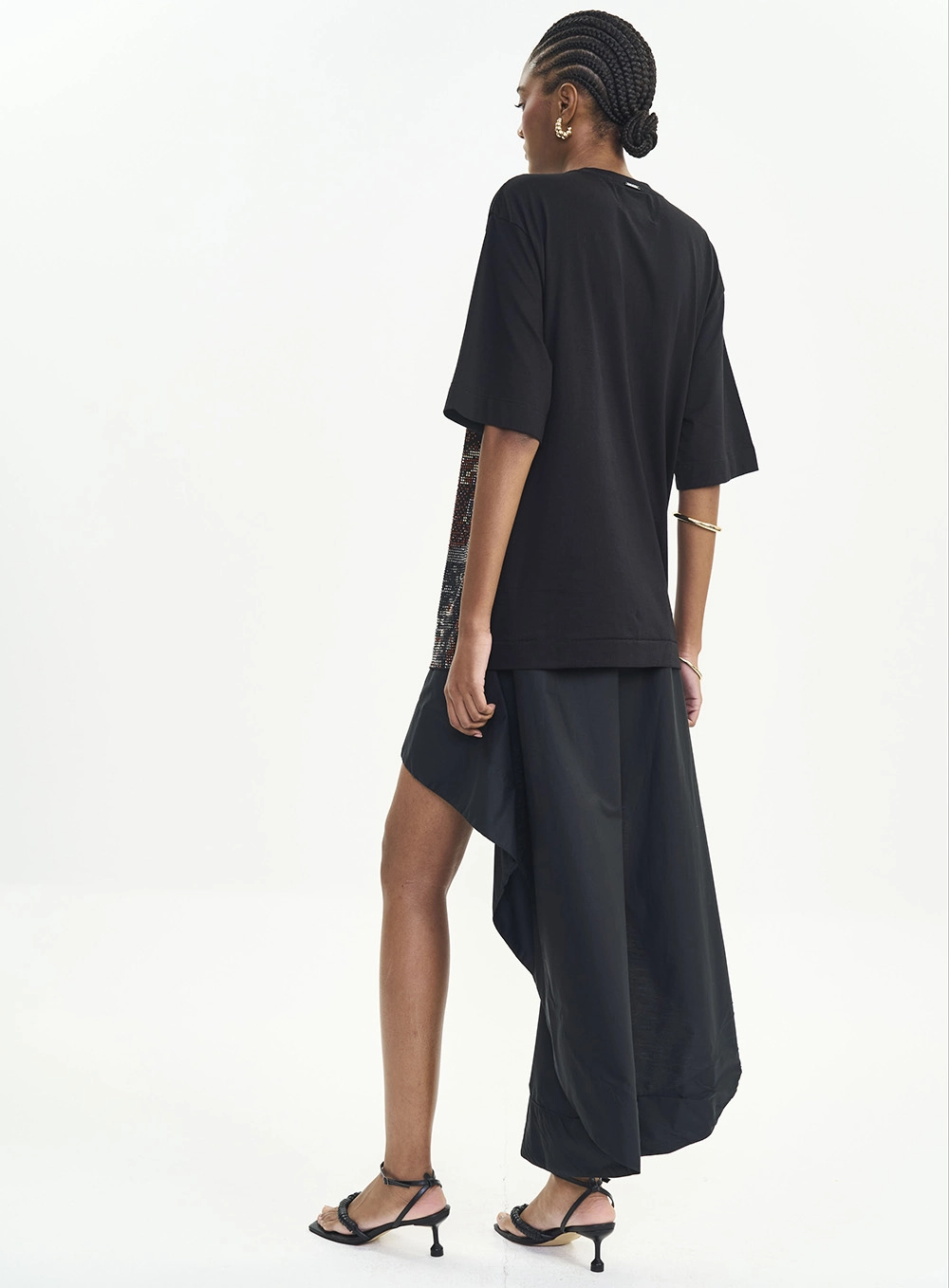Camiseta Oversized Mangas Amplas Estampada Preto