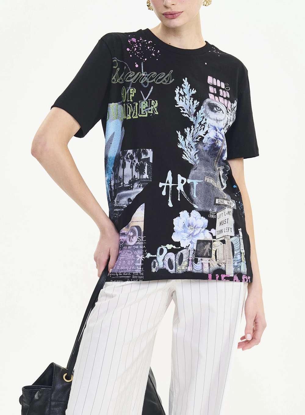 Camiseta Boy Fit Estampada Feminina Preto