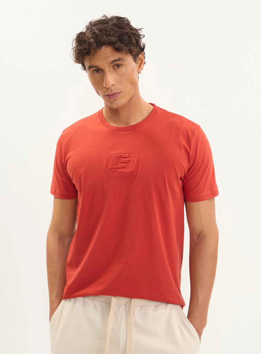 Camiseta Básica Slim Estampada Masculina Vermelho