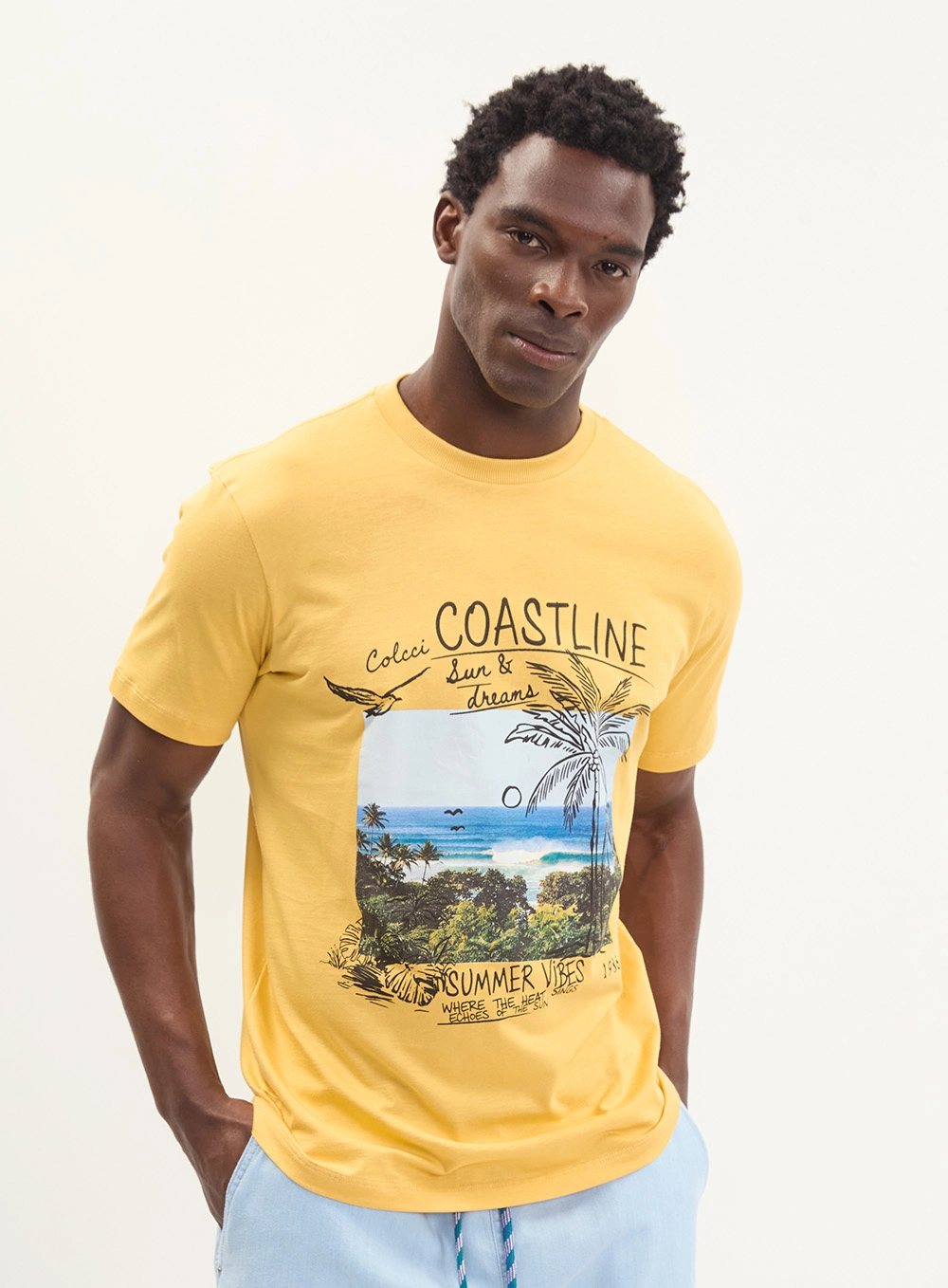 Camiseta Masculina New Slim Estampada Amarelo