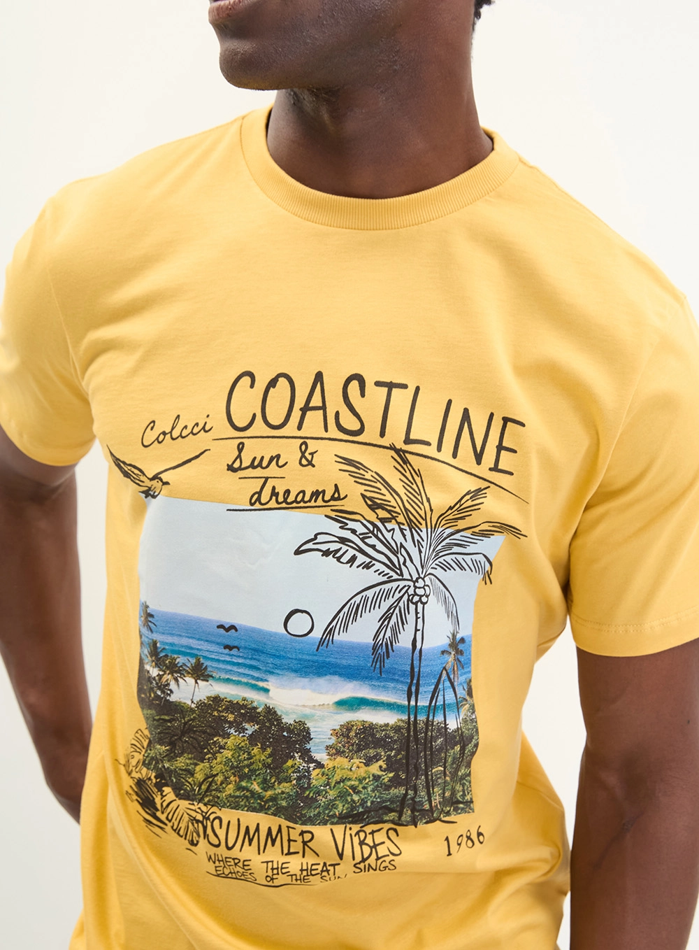 Camiseta Masculina New Slim Estampada Amarelo