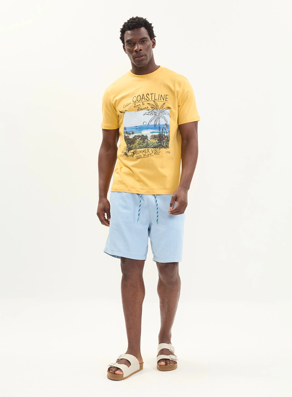 Camiseta Masculina New Slim Estampada Amarelo