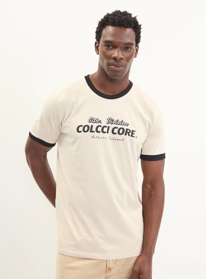 Camiseta Masculina Slim Estampada Com Contrastes