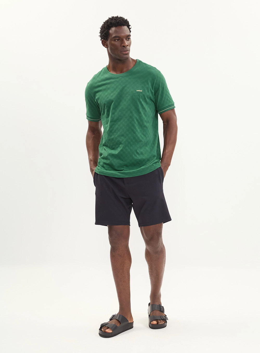 Camiseta Masculina Slim Jacquard Verde