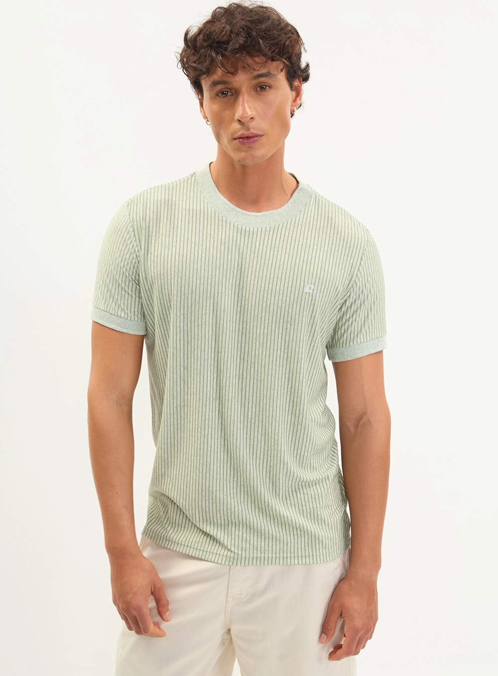 Camiseta Masculina Slim Listrada Verde
