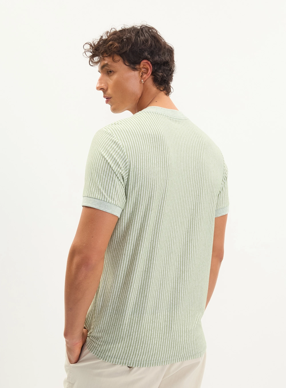Camiseta Masculina Slim Listrada Verde