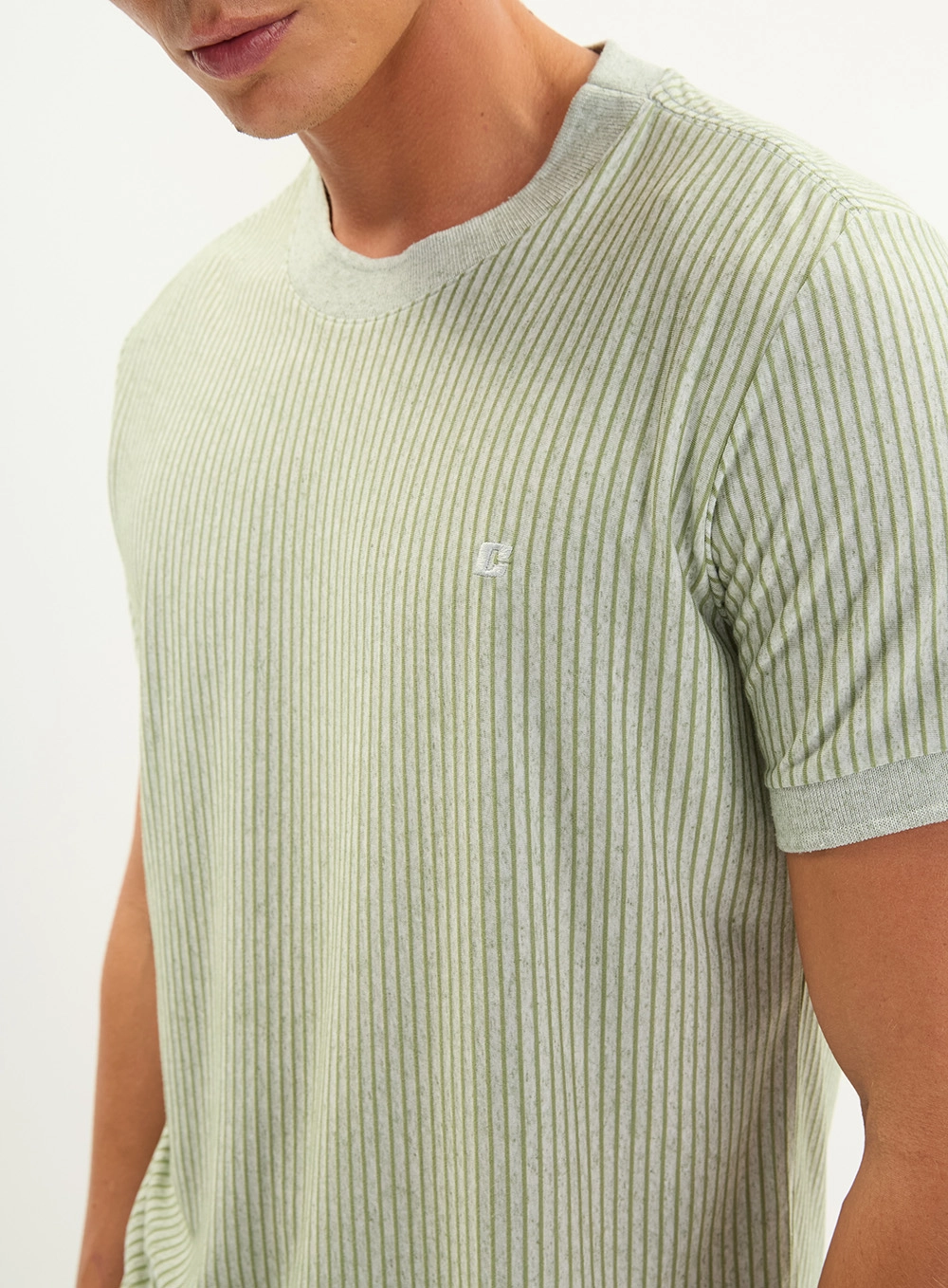 Camiseta Masculina Slim Listrada Verde