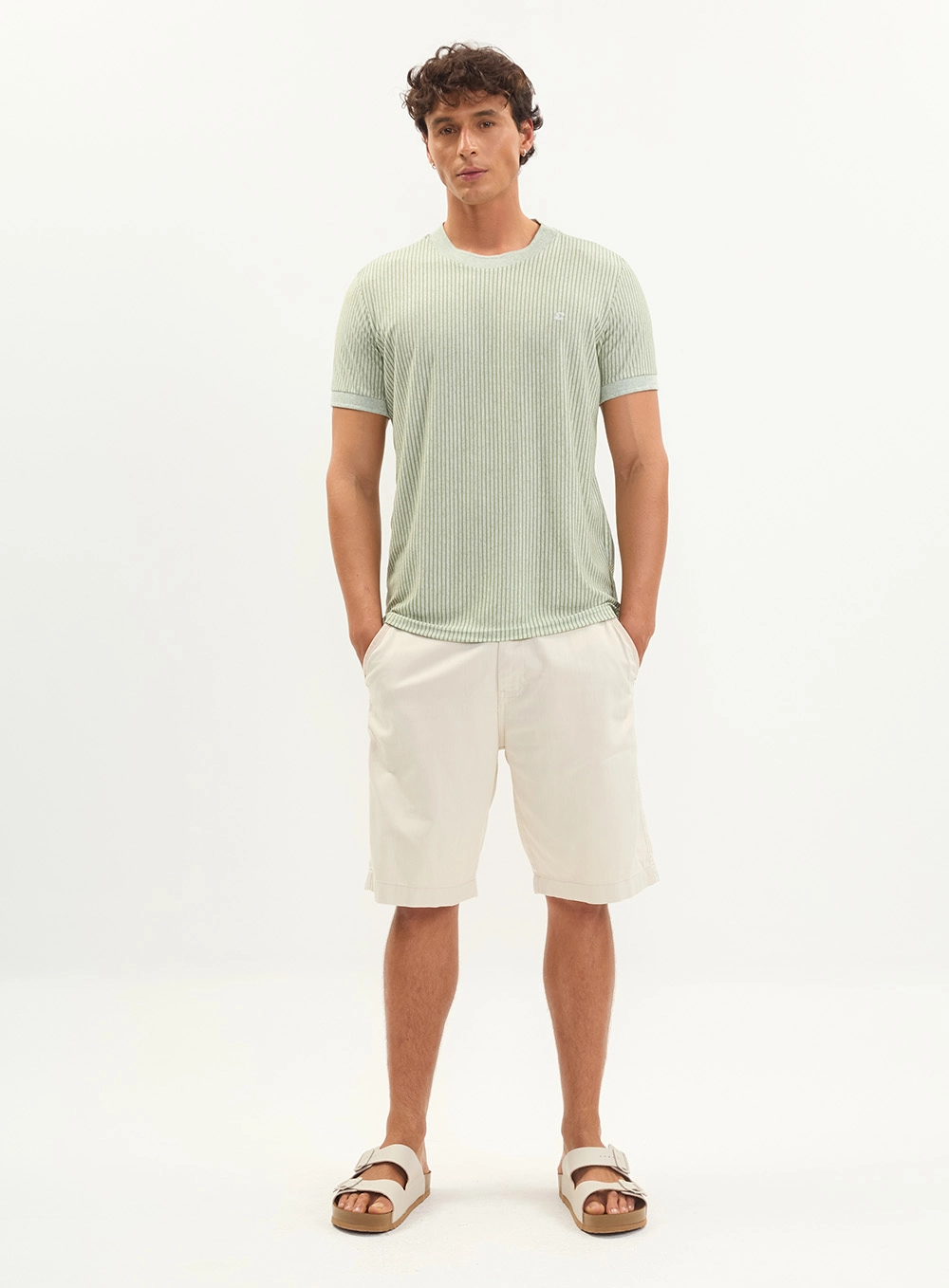 Camiseta Masculina Slim Listrada Verde