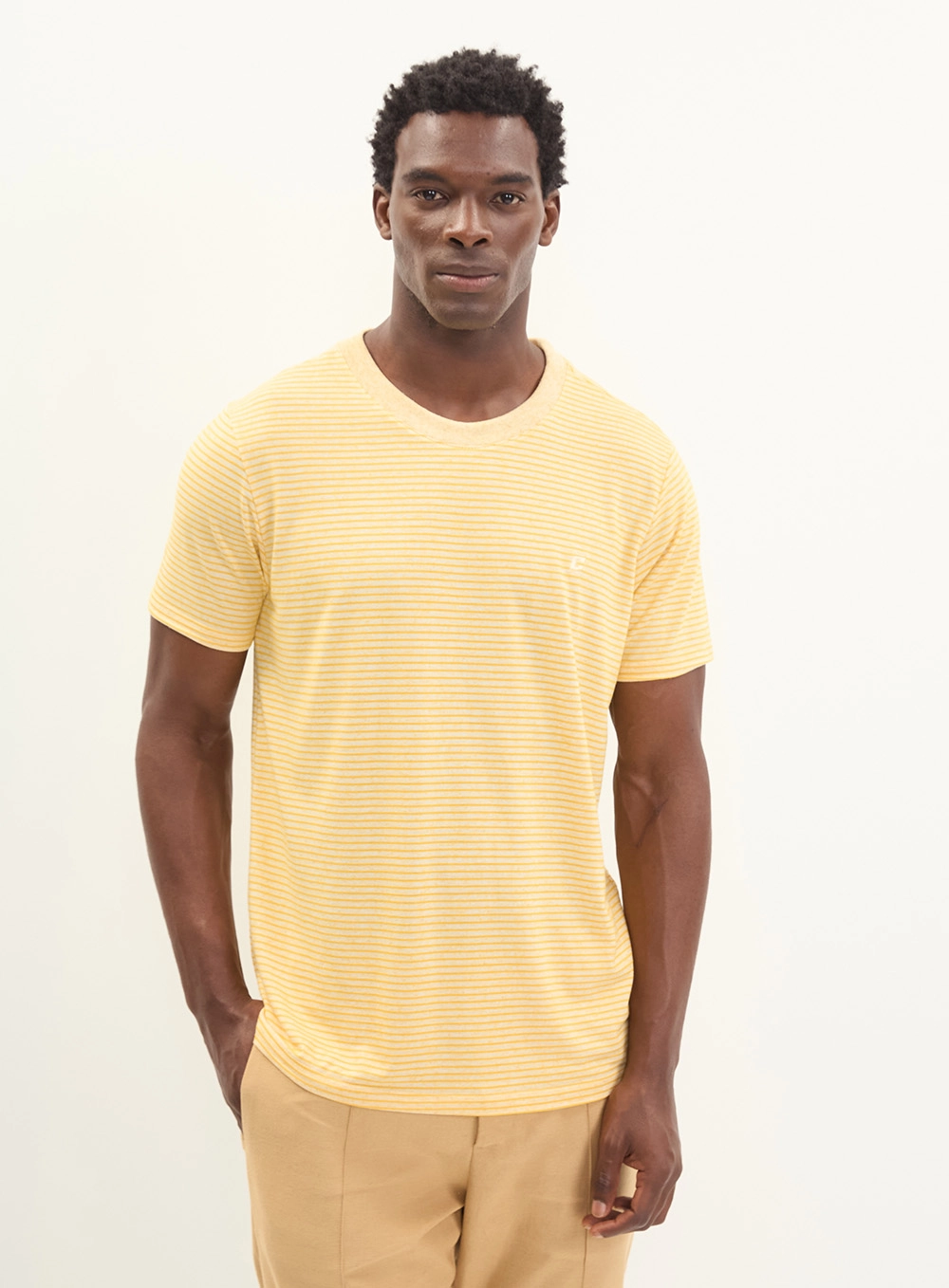 Camiseta Masculina Slim Listrada Amarelo