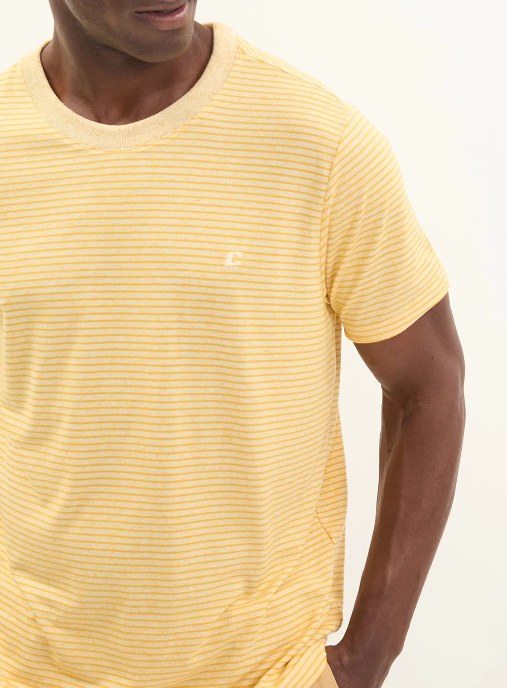 Camiseta Masculina Slim Listrada Amarelo