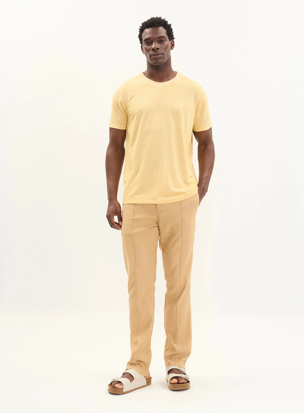 Camiseta Masculina Slim Listrada Amarelo