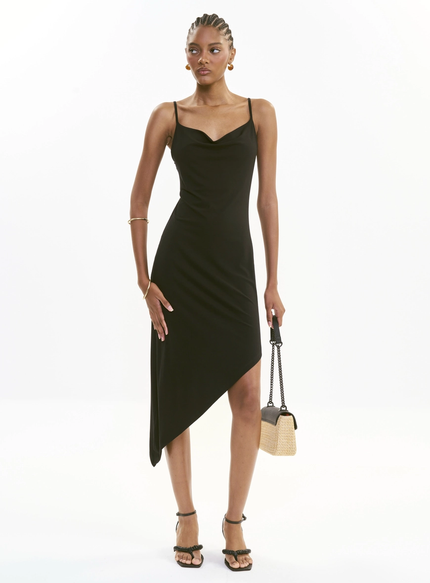 Vestido Midi Slim Degagê Com Barra Assimétrica