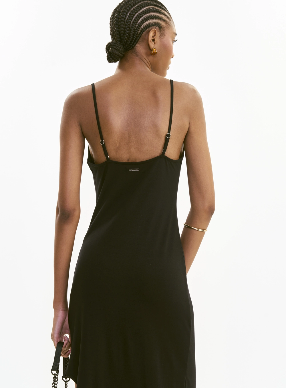 Vestido Midi Slim Degagê Com Barra Assimétrica Preto