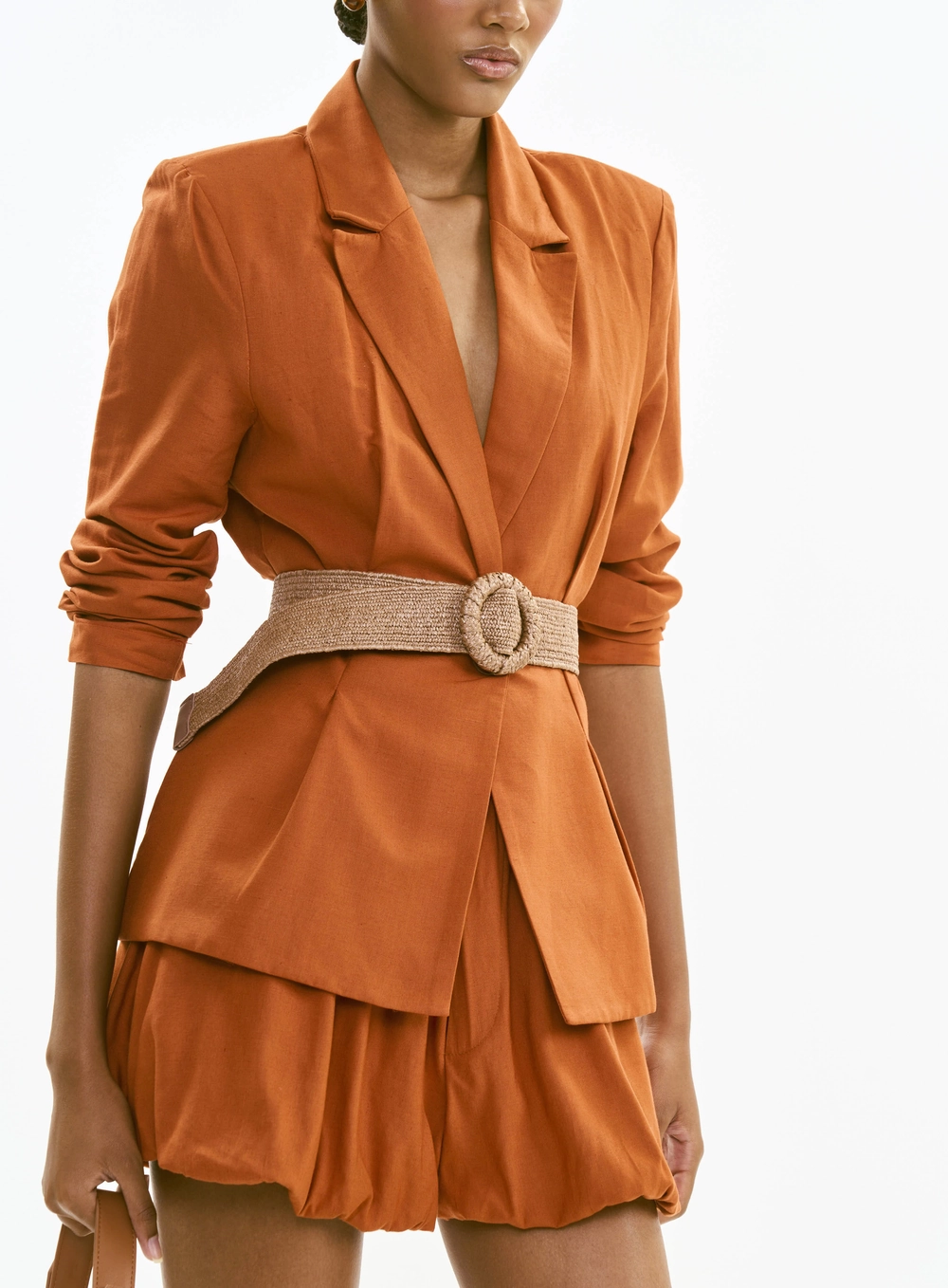 Blazer Feminino De Alfaiataria Com Cinto Marrom