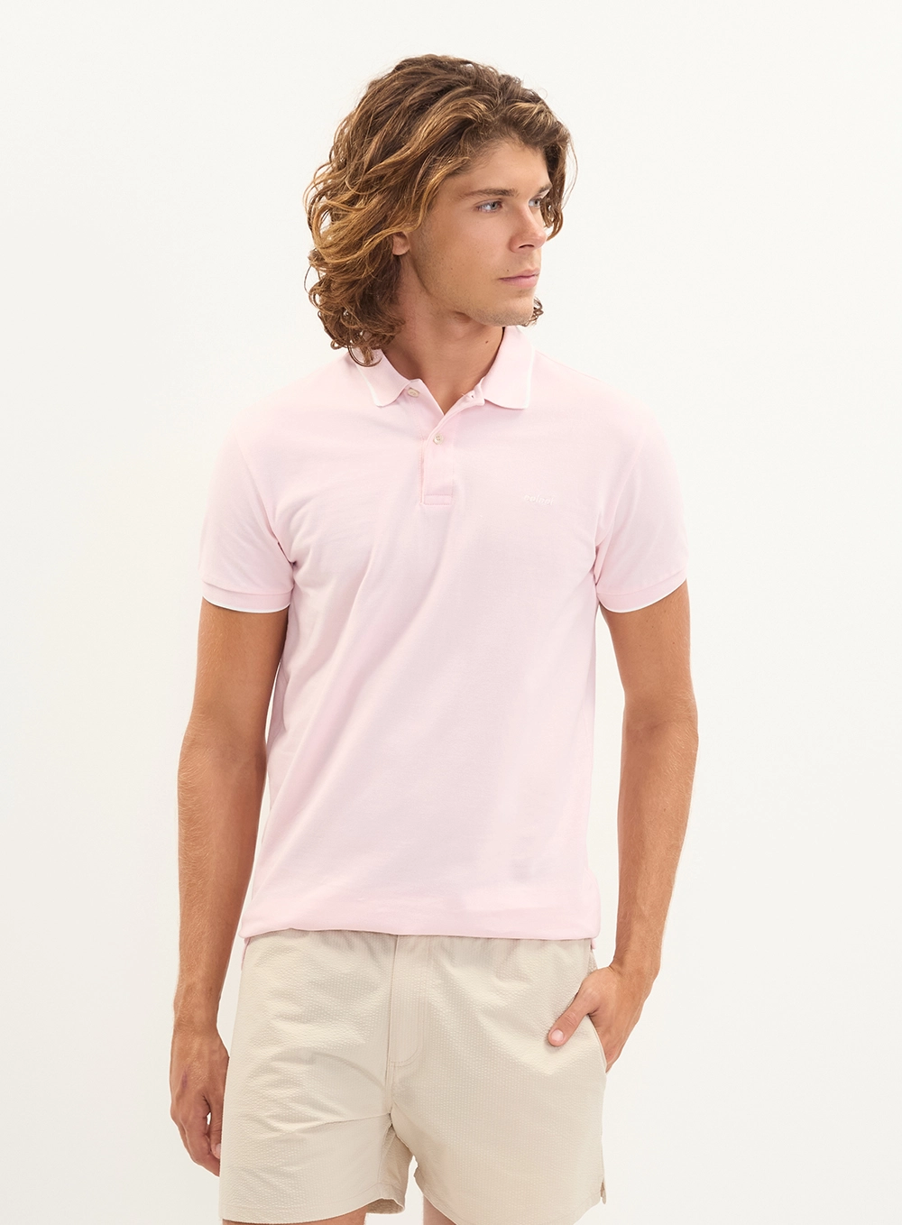 Polo Masculina Piquet Gola Contrastante - Brasil Rosa