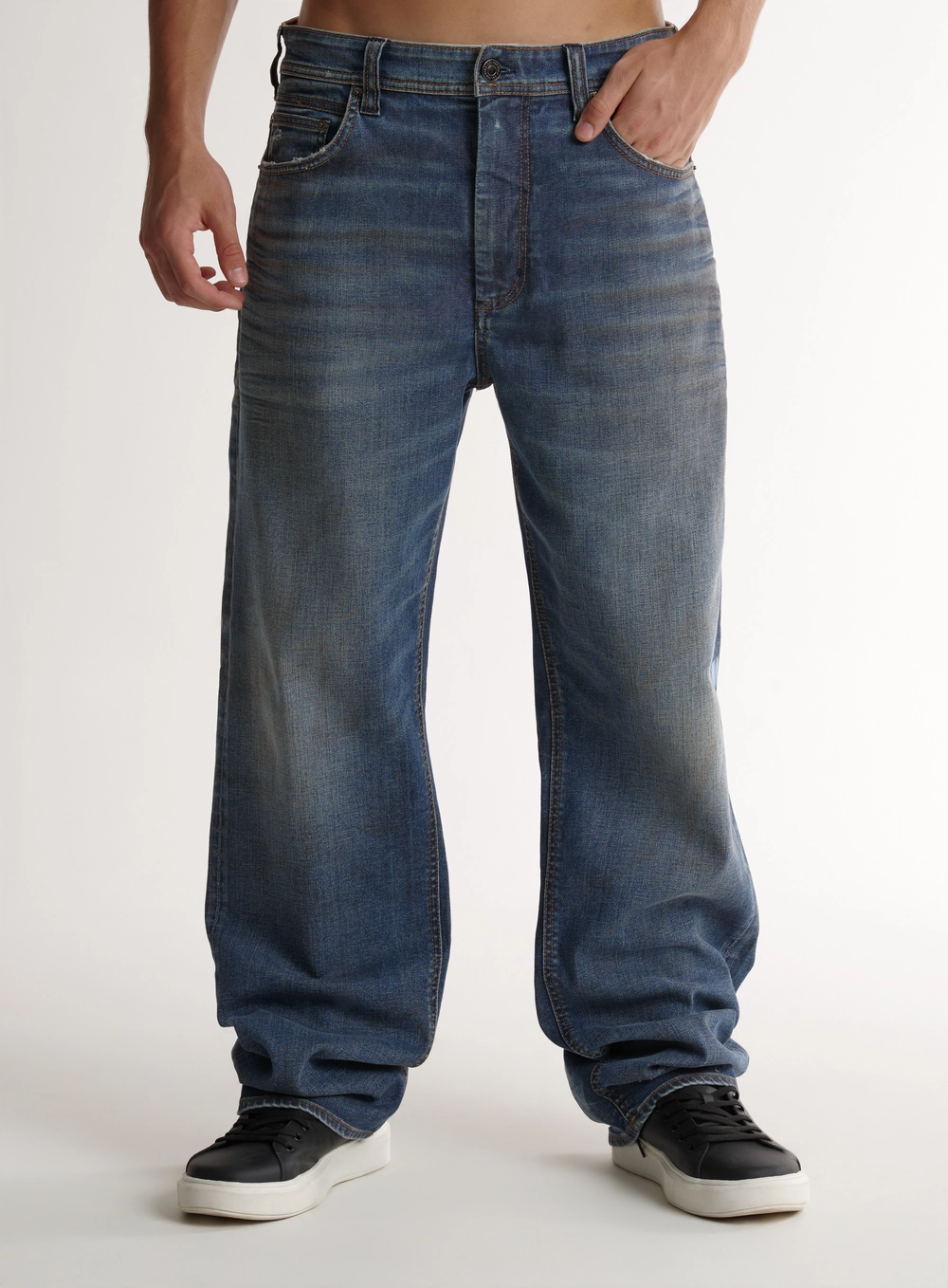 Calça Jeans Loose Ampla Masculina Com Bolsos Índigo