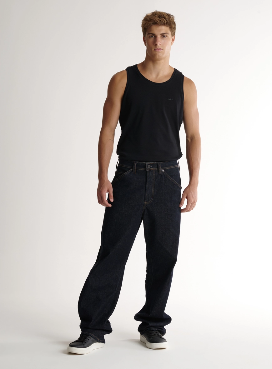 Calça Jeans Reta Estilo Worker Com Bolsos