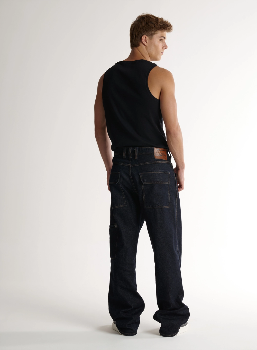 Calça Jeans Reta Estilo Worker Com Bolsos Índigo