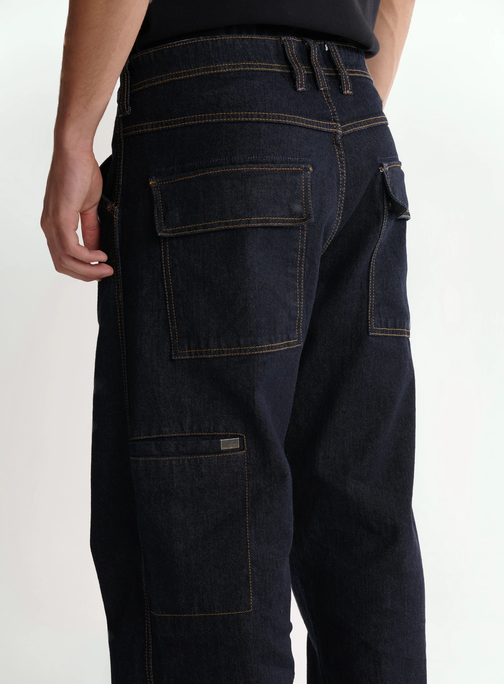 Calça Jeans Reta Estilo Worker Com Bolsos Índigo