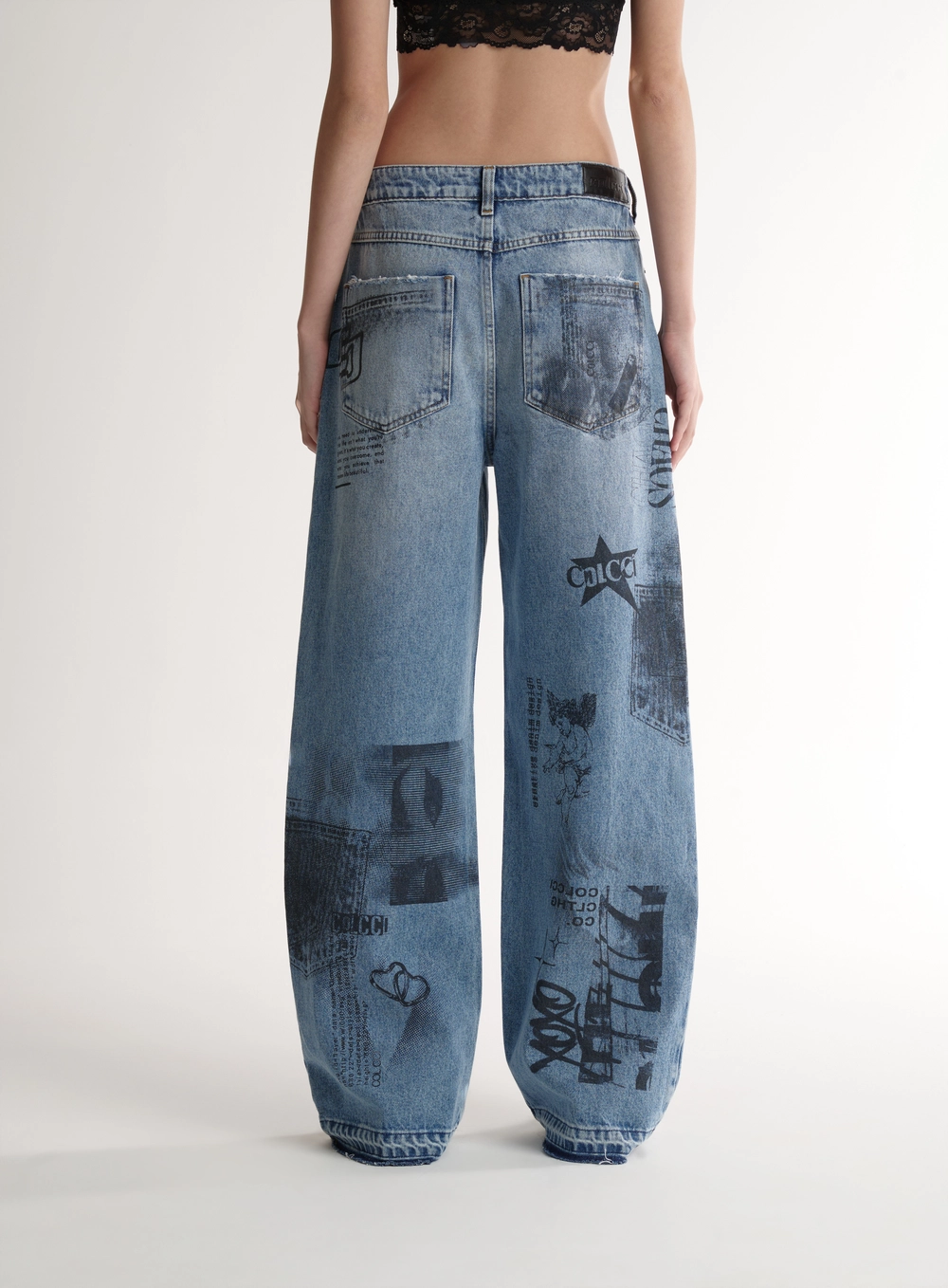 Calça Jeans Wide Leg Com Estampa - Bruna Low Índigo