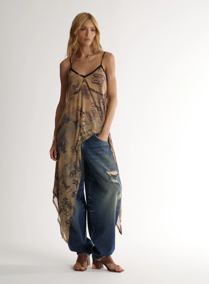 Calça Jeans Wide Leg Ampla Feminina Com Rasgos