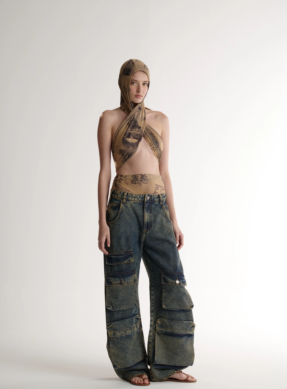 Calça Jeans Cargo Wide Leg Feminina - Leoni Índigo