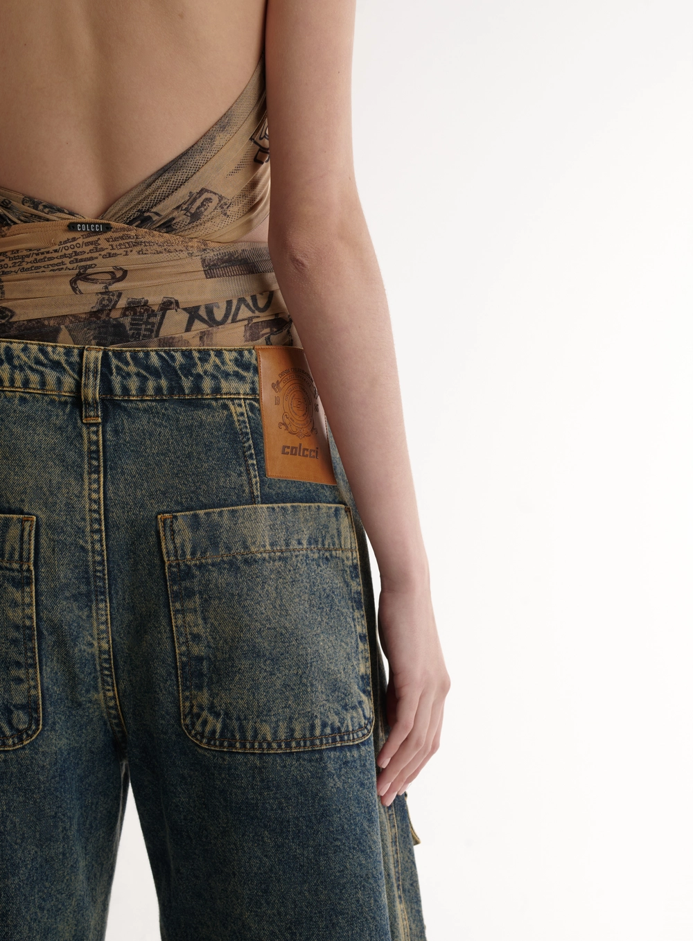Calça Jeans Cargo Wide Leg Feminina - Leoni Índigo