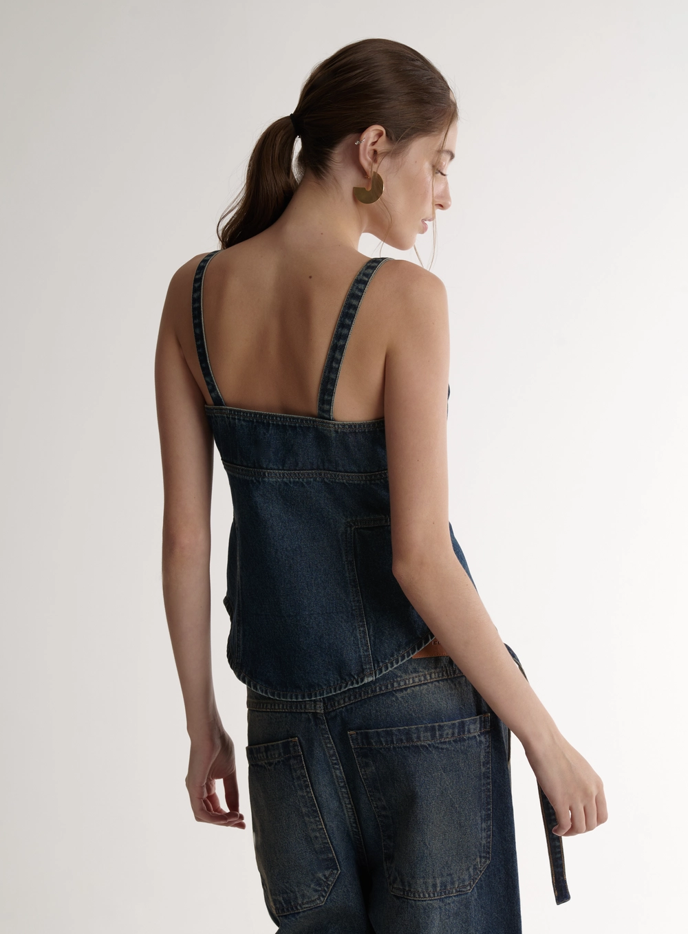 Blusa Feminina Bustiê Com Botões E Barra Arredonda Índigo
