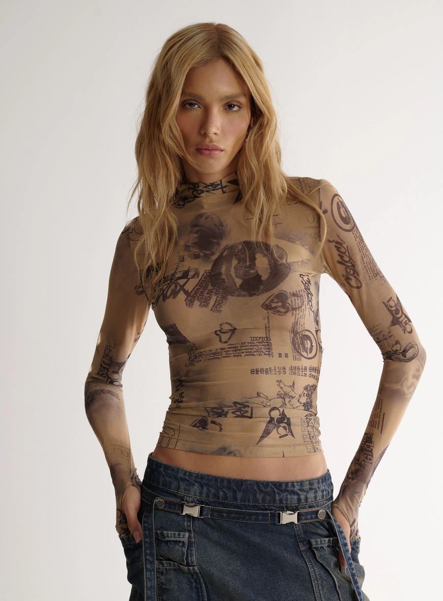 Blusa Manga Longa Tattooed Com Drapeado