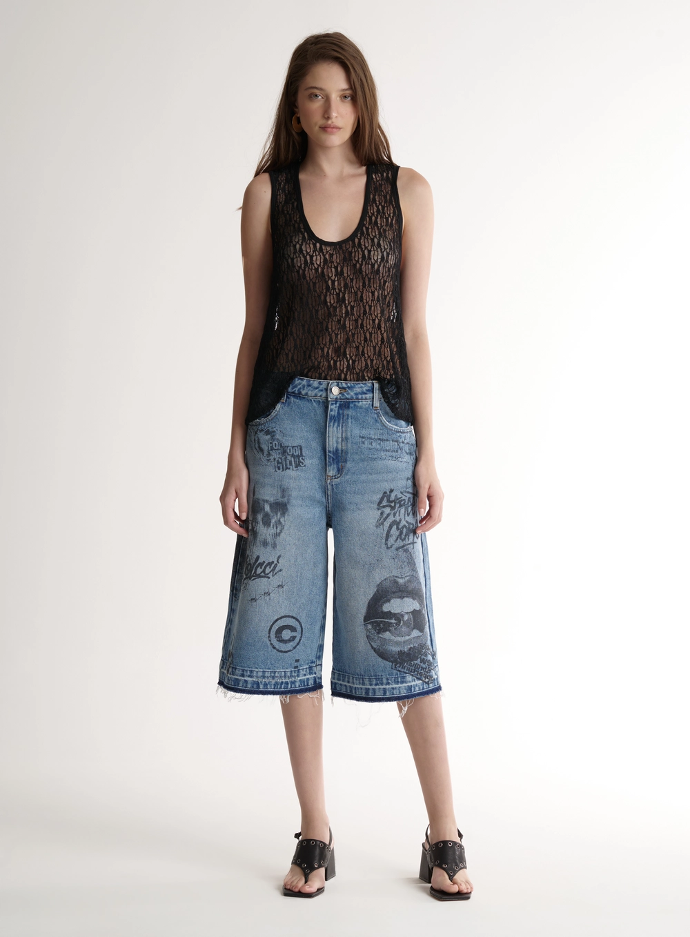 Regata Feminina Lace Em Renda Com Transparência Preto