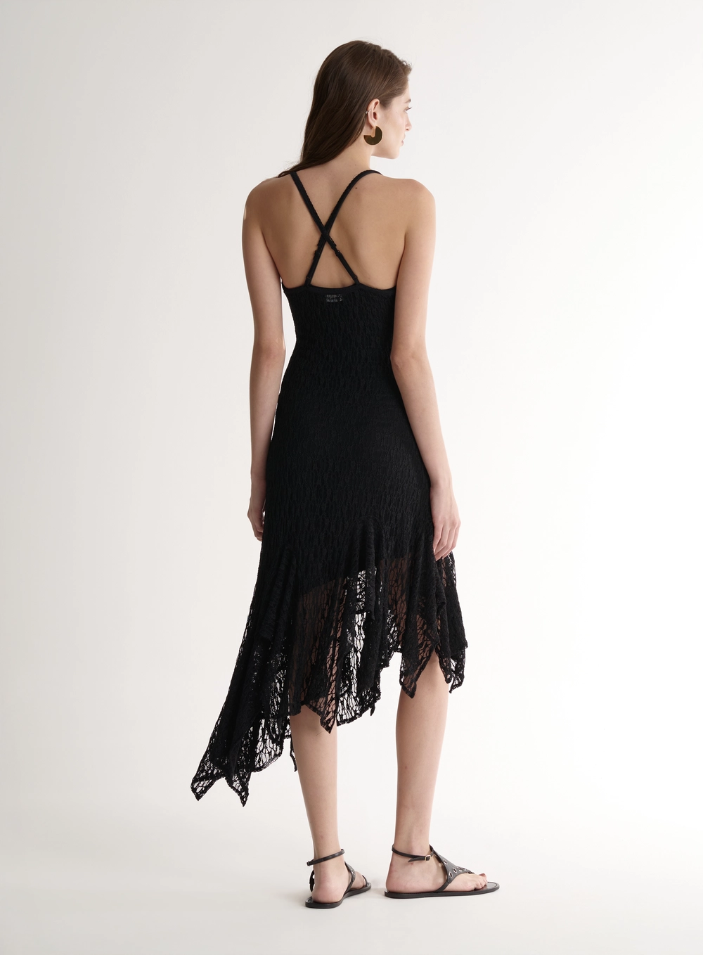 Vestido Em Renda Com Barra Assimétrica Preto