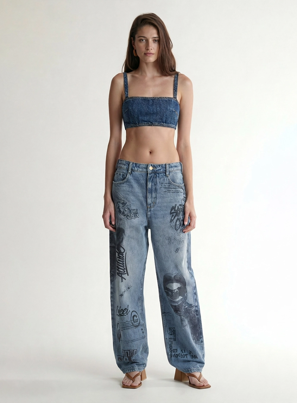 Top Jeans Cropped Com Alças E Zíper Posterior Índigo