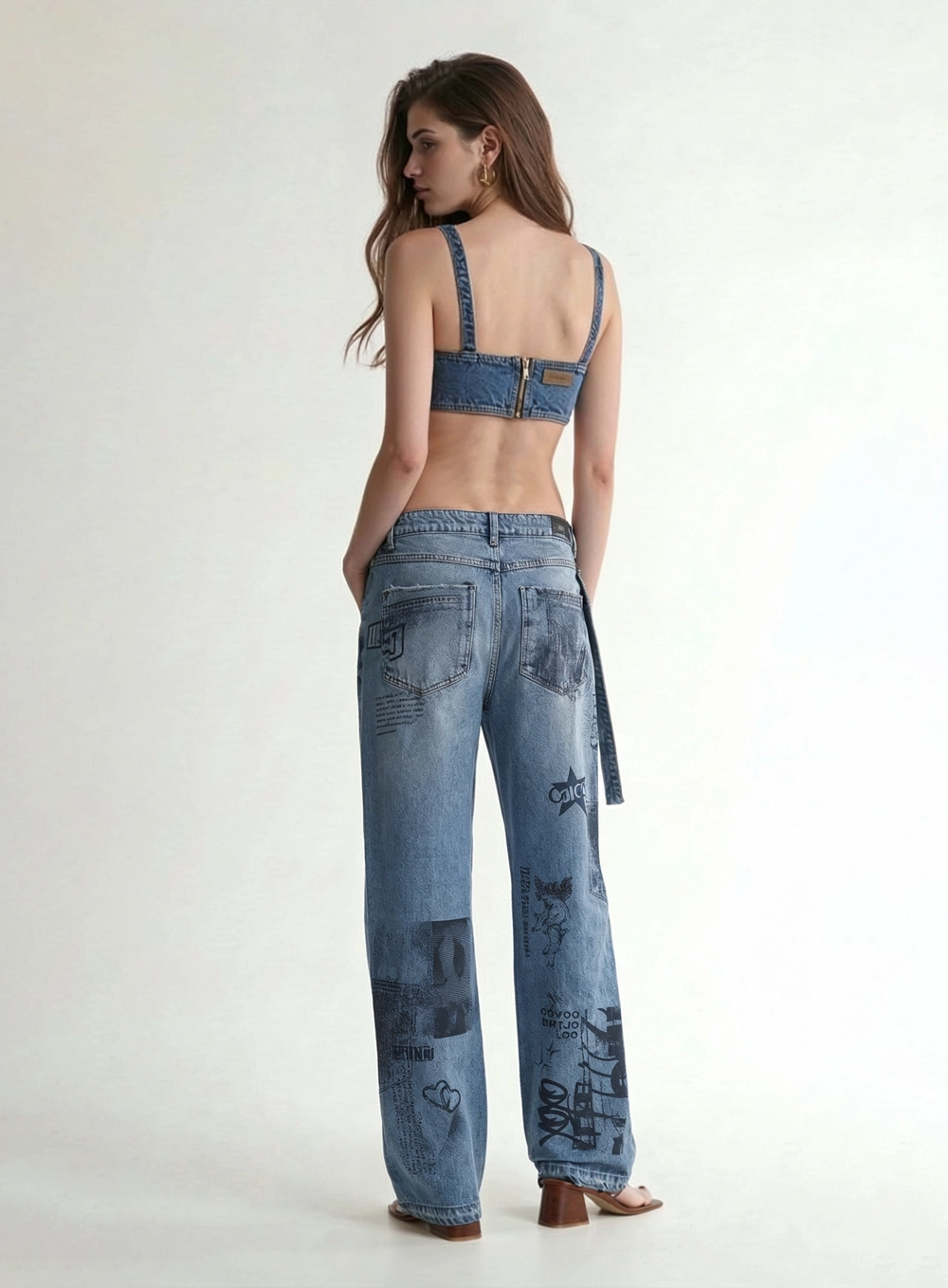 Top Jeans Cropped Com Alças E Zíper Posterior Índigo
