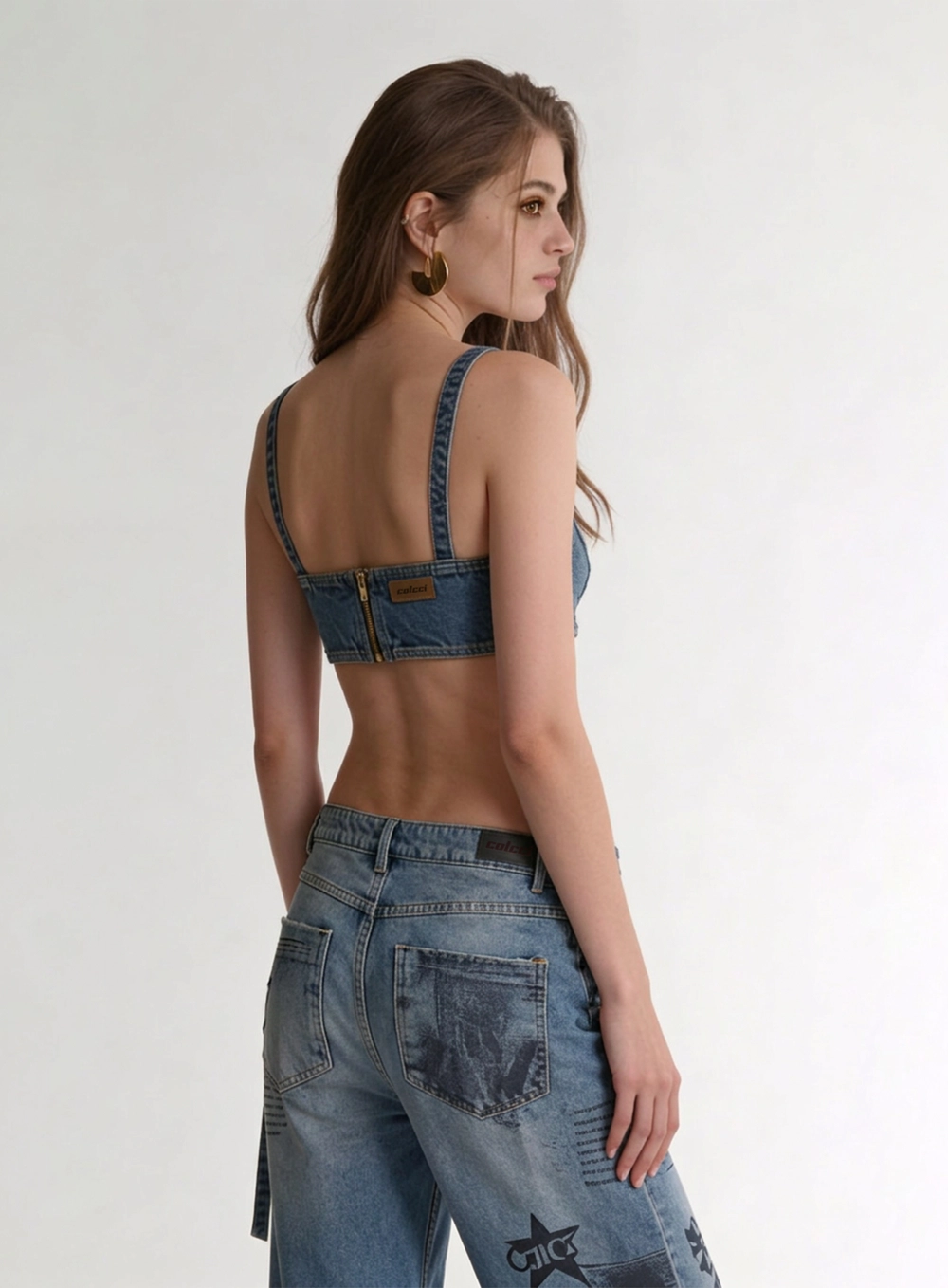 Top Jeans Cropped Com Alças E Zíper Posterior Índigo